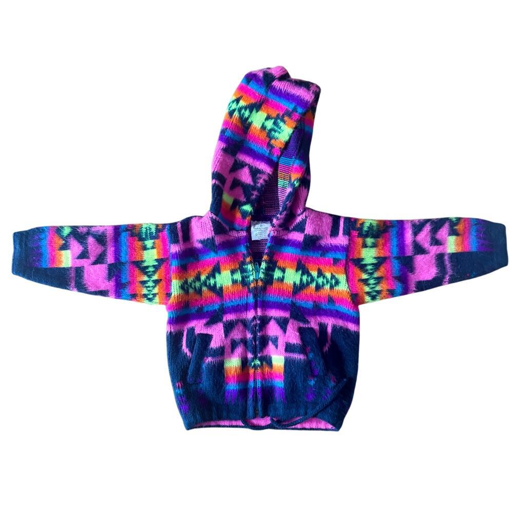 Artesanias Tuntaquimba Full Zip Hooded 100% Wool Sweater‎ Size 0 kids Aztec